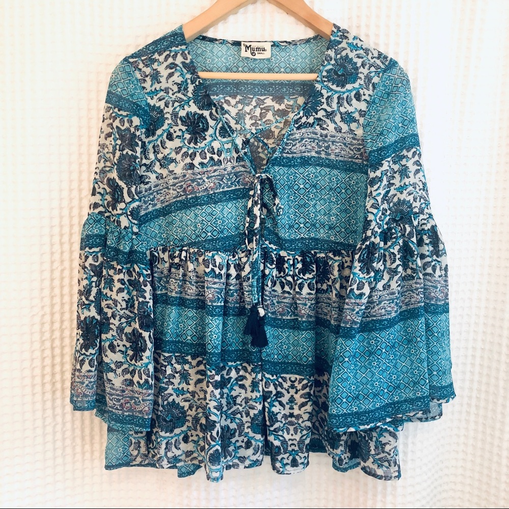 Show Me Your Mumu Blue Waimea Valley Poet Tie Top - Picture 4 of 10